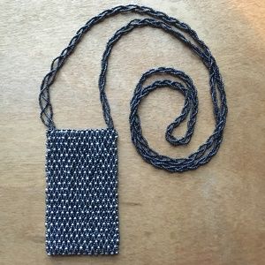 Small Blue Gray Mini Metal Renaissance Fair Purse Crossbody Sling for Tiny Phone